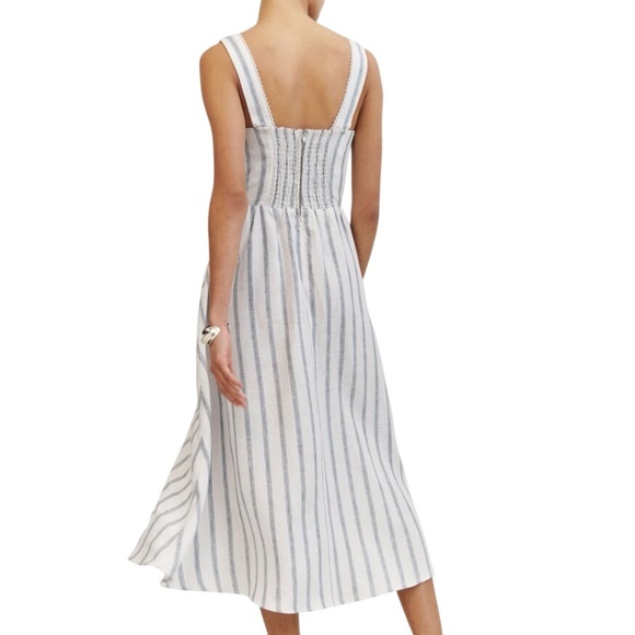 Reformation Women's Tagliatelle Linen Midi Dress - Harbor Stripe | NWT | Size 8 - Picture 3 of 16